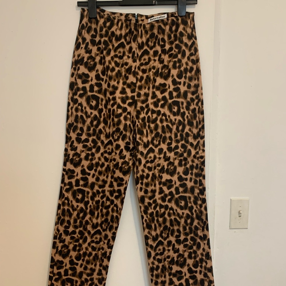 Reformation straight leg leopard printed pants